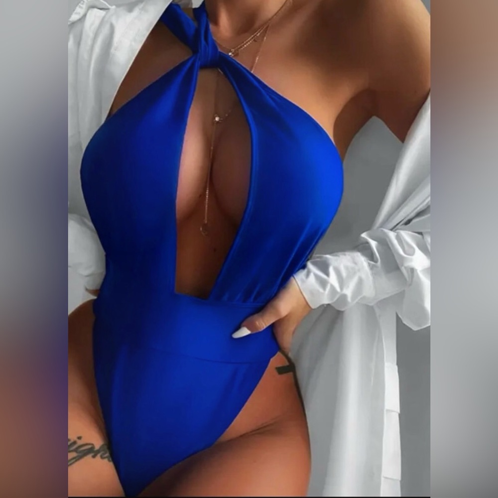 Blue One Piece Swimsuit Bathing Suit Sz L